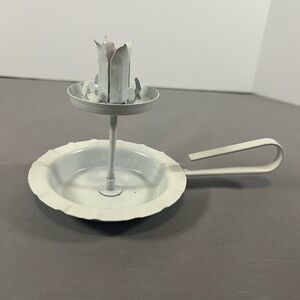 Vintage White Chic Enamel Candleholder Centerpiece Metal Candle